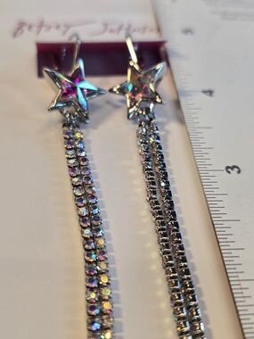 Betsey Johnson Iridescent Star Drop Earrings - Silver - Shoulder Duster Length